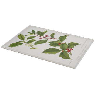 Holly Botanical Illustration Christmas Cutting Board