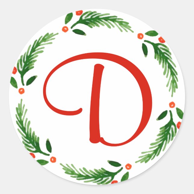 Holly Bough Christmas Wreath Monogram Sticker 2 (Front)