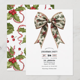 Holly Bow Holiday Christmas Party Invitation