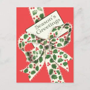 Holly Bow - Season's Greetings Holiday Postcard
