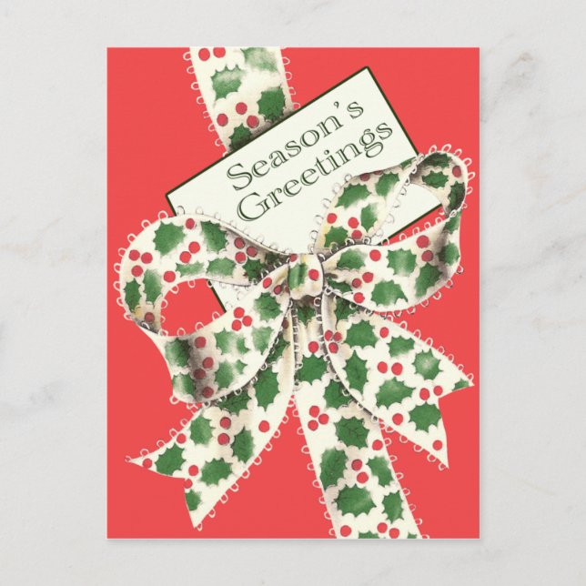 Holly Bow - Season's Greetings Holiday Postcard (Front)
