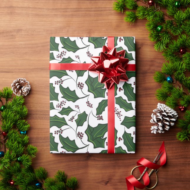 Holly branch and berry wrapping paper (Holiday Gift)
