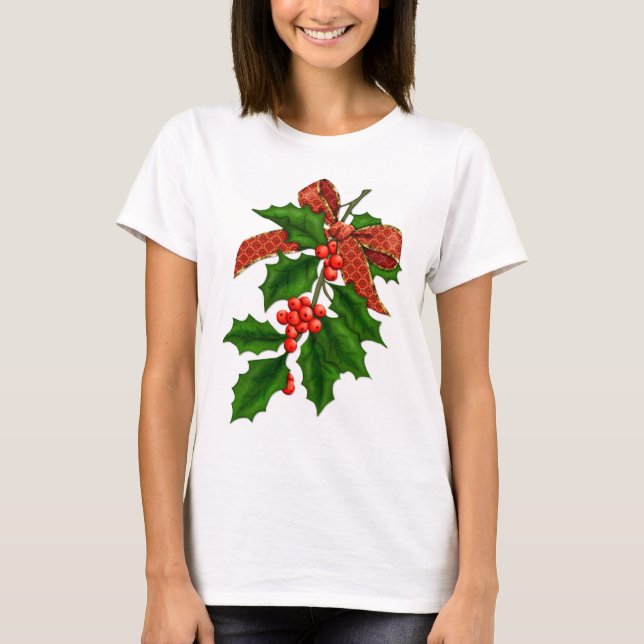 Holly Branch and Bow T-Shirt (Front)