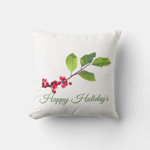 Holly branch happy holiday's Throw Pillow