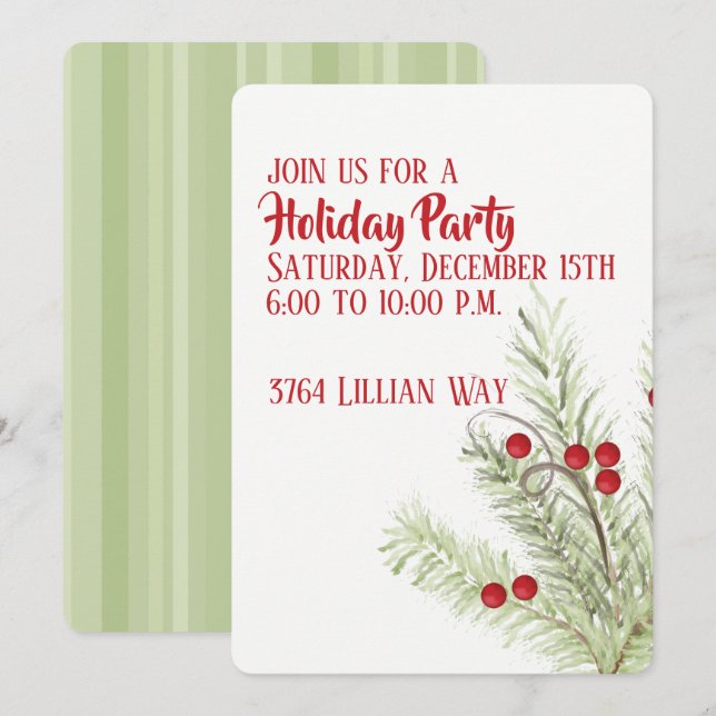 Holly Branch Holiday Invitation (Front/Back)