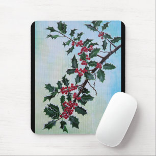 Holly Branch in Winter's Snow by Alfred Fox Mouse Mat