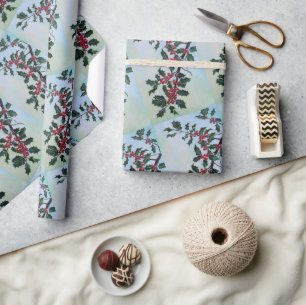 Holly Branch in Winter's Snow by Alfred Fox Wrapping Paper