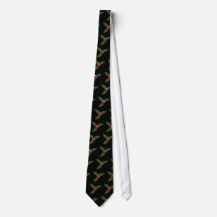 Holly Branch on Black Christmas Tie
