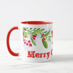 Holly Branches and Merry Christmas Mug