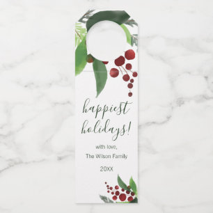 Holly Branches Bottle Tag