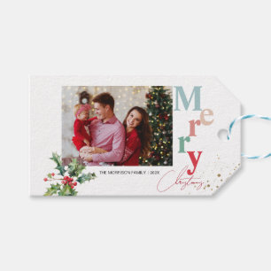 Holly Branches one family photo Christmas Gift Tags