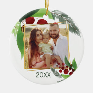 Holly Branches Photo Christmas Ornament