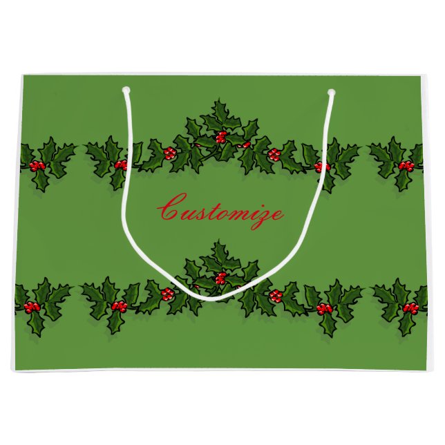 Holly Branches Thunder_Cove Large Gift Bag (Front)