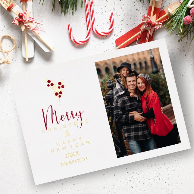 Holly Branches Whimsical Merry Christmas Classic Foil Holiday Card (Creator Uploaded)