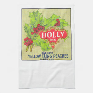 Holly Brand Peaches Vintage Fruit Crate Label Tea Towel