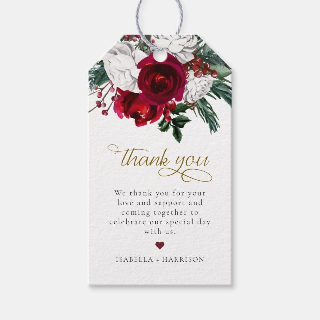 HOLLY Burgundy Christmas Floral Favour Gift Tag (Front)