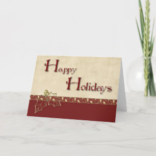 Holly Burgundy Christmas Greeting Holiday Card