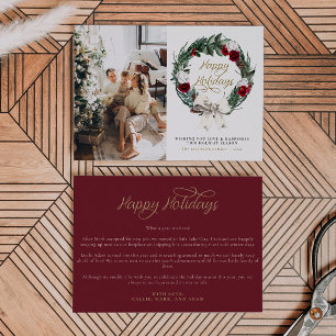 HOLLY Burgundy Floral Pine Photo Christmas Card
