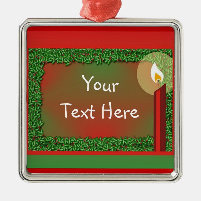 Holly & Candle Christmas Ornament (Front)