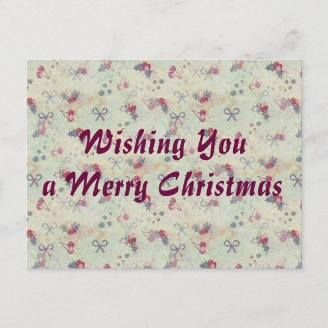 Holly, Cherries and Bows Christmas postcard (Front)