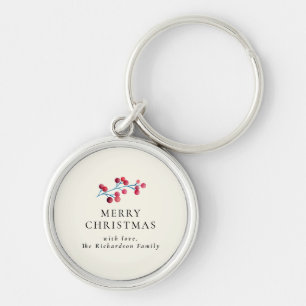 Holly Cherry Merry Christmas Personalised Family Key Ring