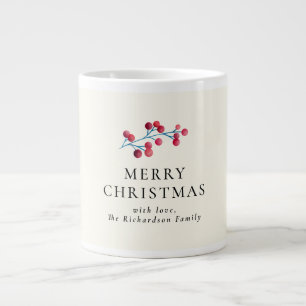 Holly cherry merry christmas personalised name large coffee mug