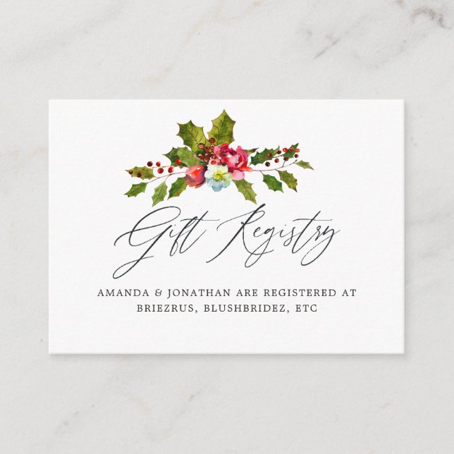 Holly Christmas Bridal Shower Gift Registry Enclosure Card (Front)