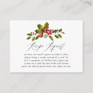 Holly Christmas Bridal Shower Recipe Request Enclosure Card
