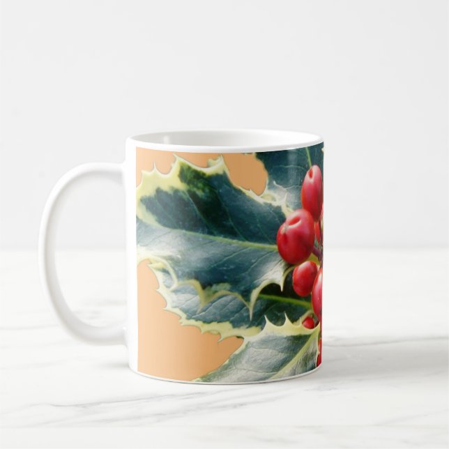 holly Christmas Coffee Mug (Left)