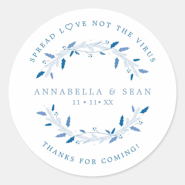 Holly Christmas Custom Wreath Wedding Sanitizer Classic Round Sticker (Front)