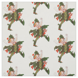 Holly Christmas Flower Child Cute Funny Floral Fabric