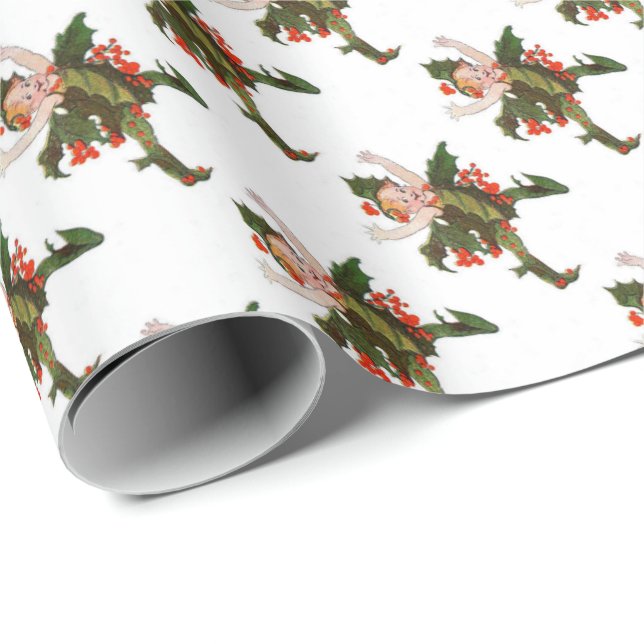 Holly Christmas Flower Child Cute Funny Floral Wrapping Paper (Roll Corner)