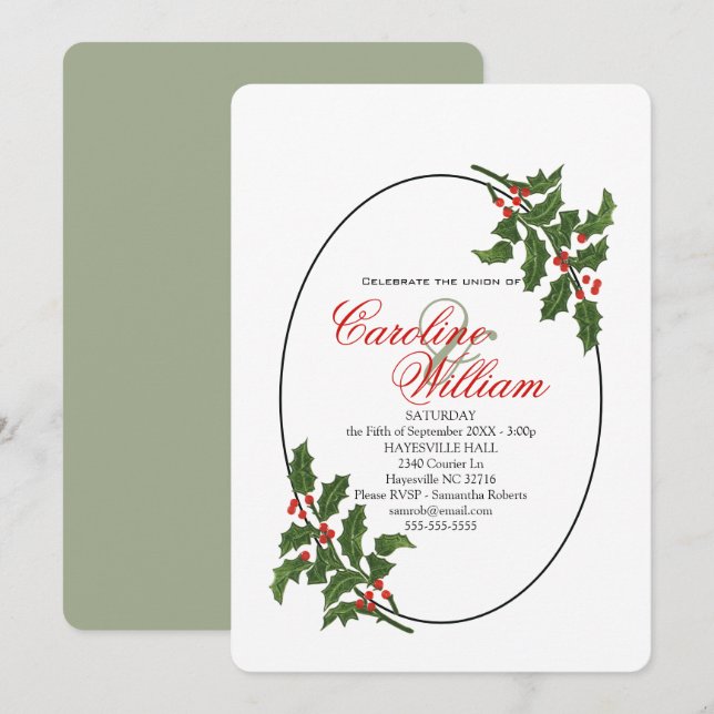 Holly Christmas Holiday Branch Berry  Invitation (Front/Back)