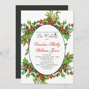 Holly Christmas Holiday Branch Berry Invitation