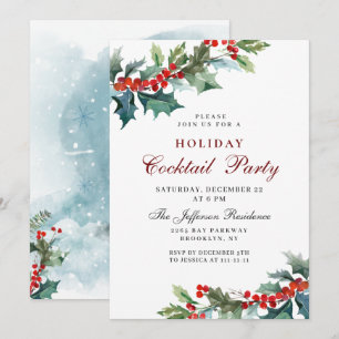 Holly Christmas Mistletoe Holiday Coattail Party Invitation