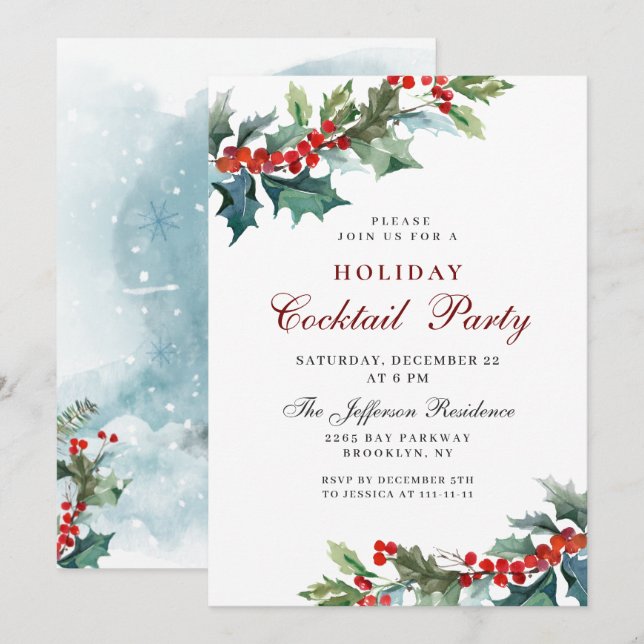 Holly Christmas Mistletoe Holiday Coattail Party Invitation (Front/Back)