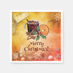 Holly Christmas Party Orange Cinnamon Greeting Napkin
