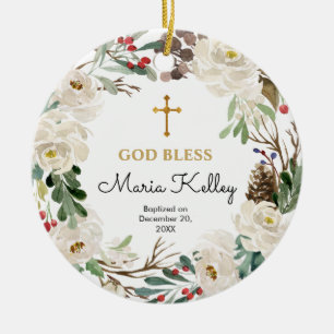 Holly christmas Personalised Girl Baptism Ornament