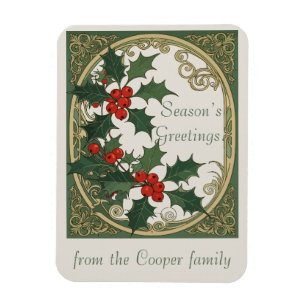Holly Christmas Red Berry Decorative Holiday Magnet