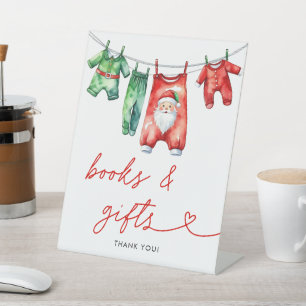 Holly Christmas Santa Baby Shower Books & Gifts Pedestal Sign