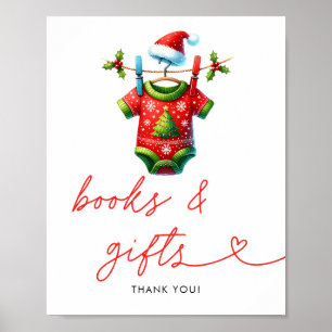 Holly Christmas Santa Baby Shower Books & Gifts Poster