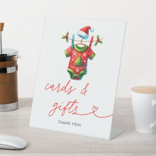 Holly Christmas Santa Baby Shower Cards & Gifts Pedestal Sign