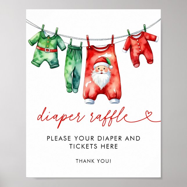  Holly Christmas Santa Baby Shower Diaper Raffle Poster (Front)