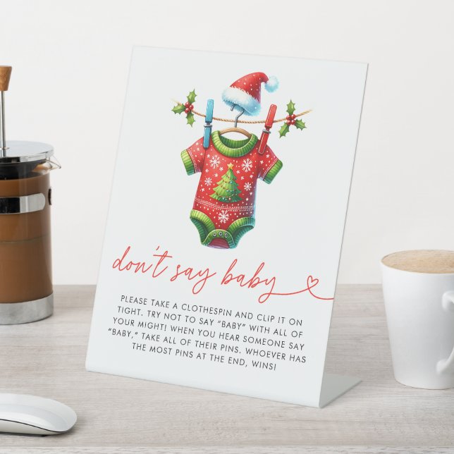  Holly Christmas Santa Baby Shower Dont Say Baby Pedestal Sign (In SItu)