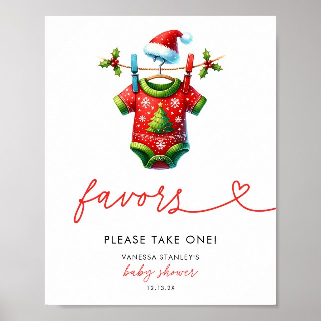  Holly Christmas  Santa Baby Shower Favour Sign (Front)