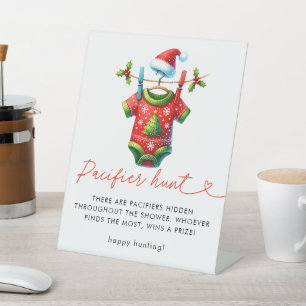 Holly Christmas Santa Baby Shower Pacifier Hunt Pedestal Sign