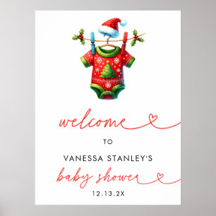 Holly Christmas Santa Baby Shower Welcome Sign