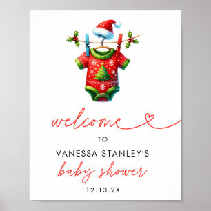 Holly Christmas Santa Baby Shower Welcome Sign