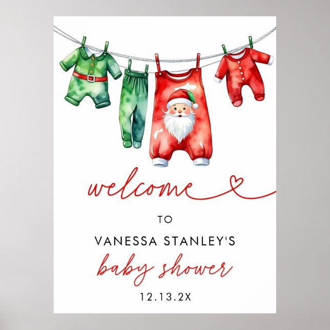  Holly Christmas  Santa Baby Shower Welcome Sign (Front)
