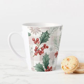 Holly Christmas Snow Watercolor Latte Mug
